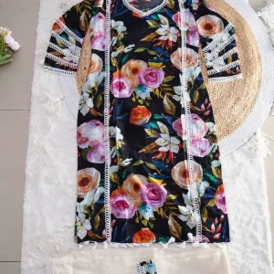Flowers printed Black Kurti Set