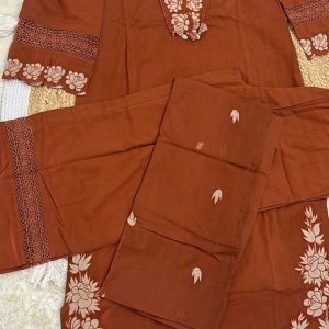 Beautiful Soft Cotton rust brown embroidered Plazo suit